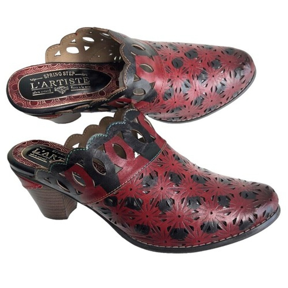 L'artiste By Spring Step Women's Rima Red Mule Foxxa‎ Heeled Slide 39 US 8.5